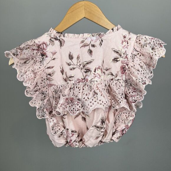 Gap × LoveShackFancy Girls Pink Floral Ruffle Button-Front Top Size Large - Picture 5 of 9